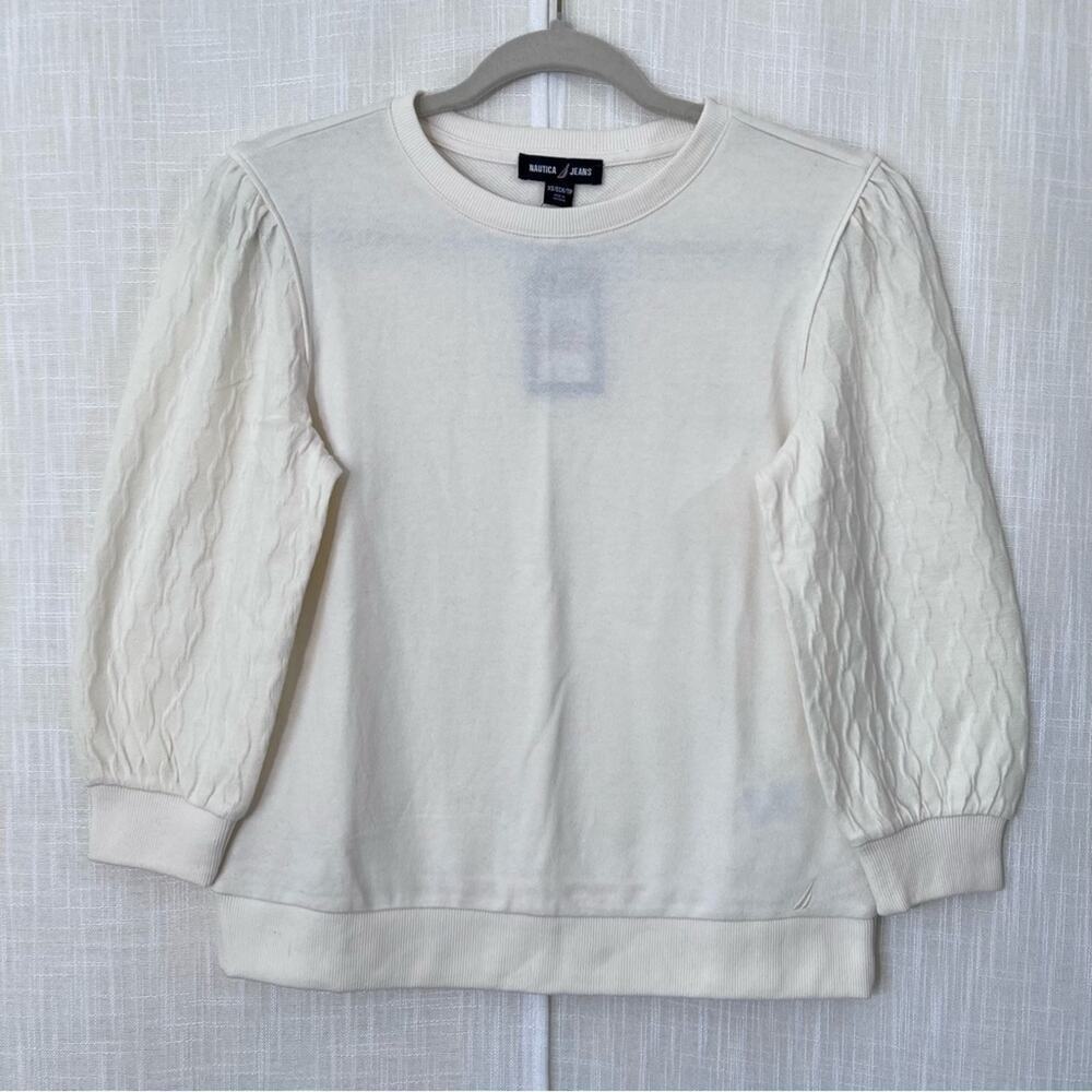 Nautica NWT Cream Balloon Sleeve Texture Knit Lightweight Sweater Sz XS